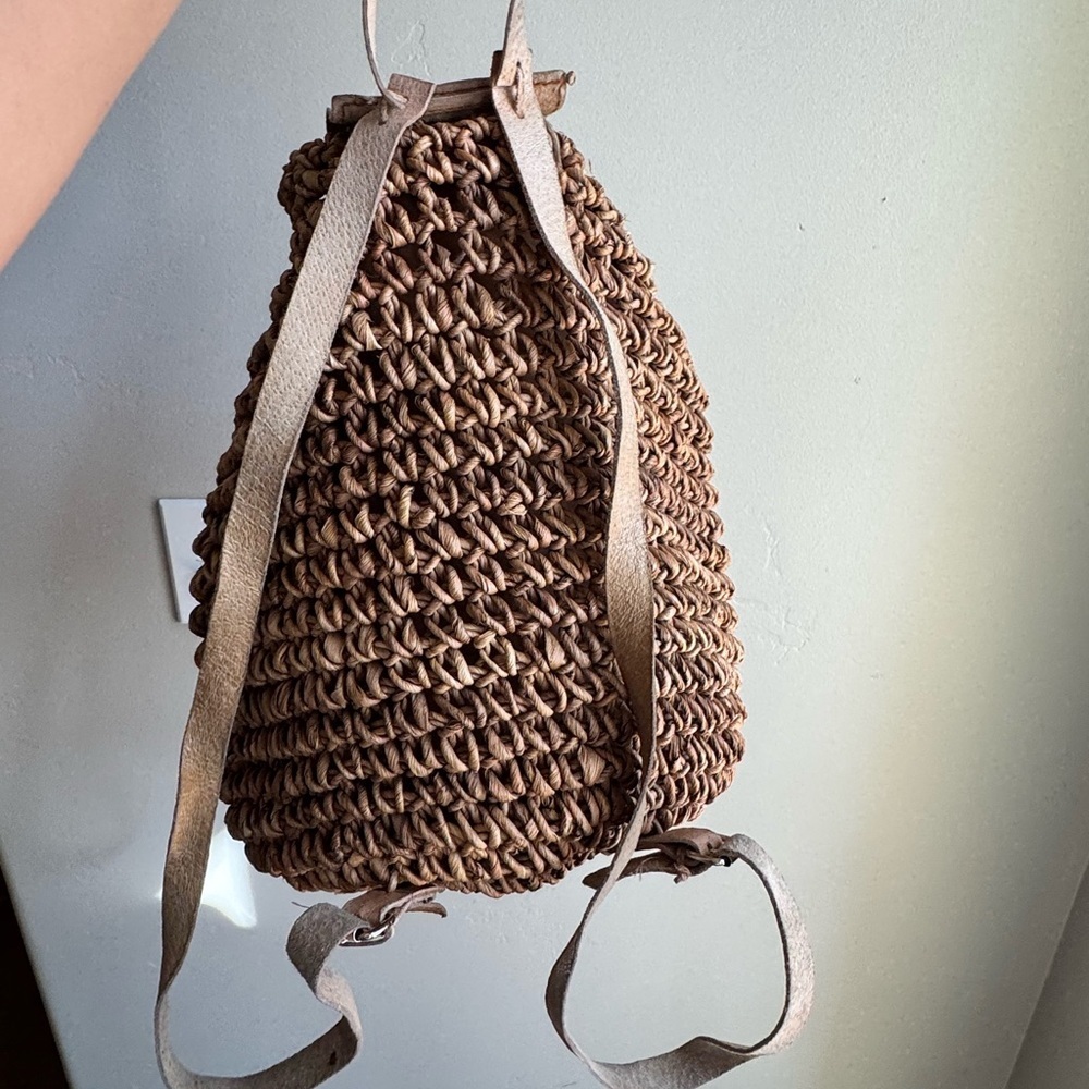 Woven Straw Backpack Coastal Boho Chic Bag Cottagecore Market Rattan Resortwear - Picture 3 of 5